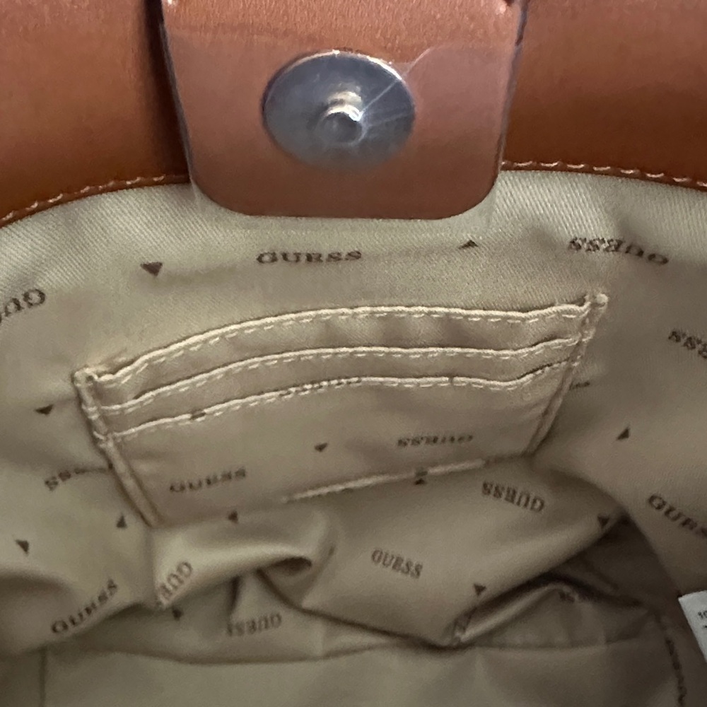 Guess Woven Shoulder Bucket Bag in Tan - Picture 5 of 8